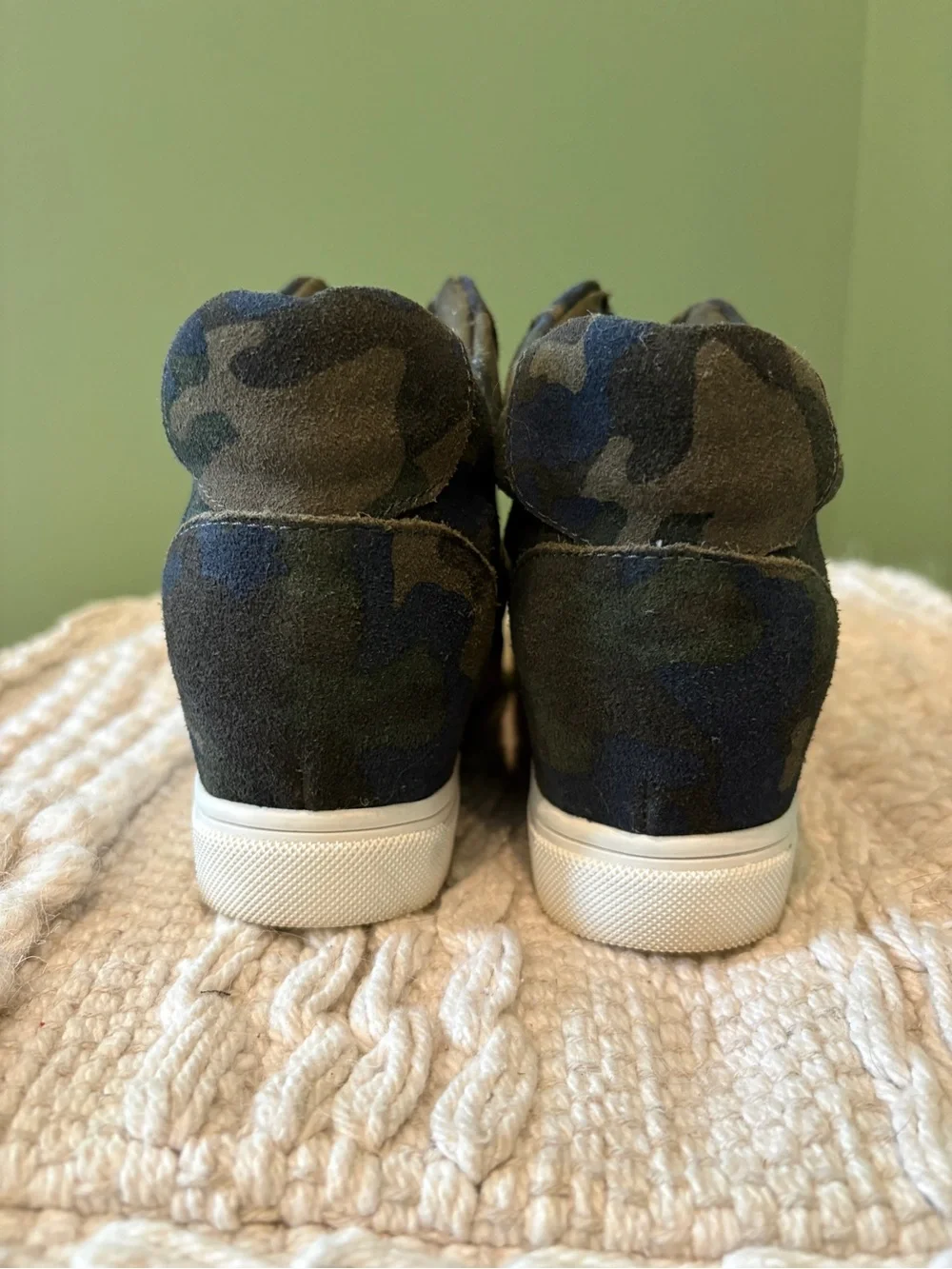 Blondo Olive and Navy Camouflage Wedge Sneaker